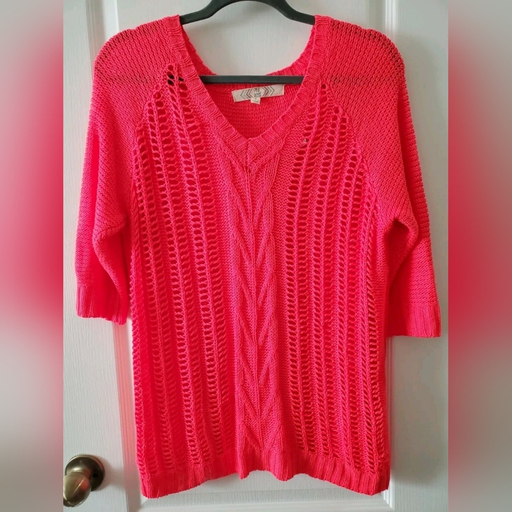 PINK ROSE Womens knitted pullover 3/4 Sleeve Coral, Size L‎